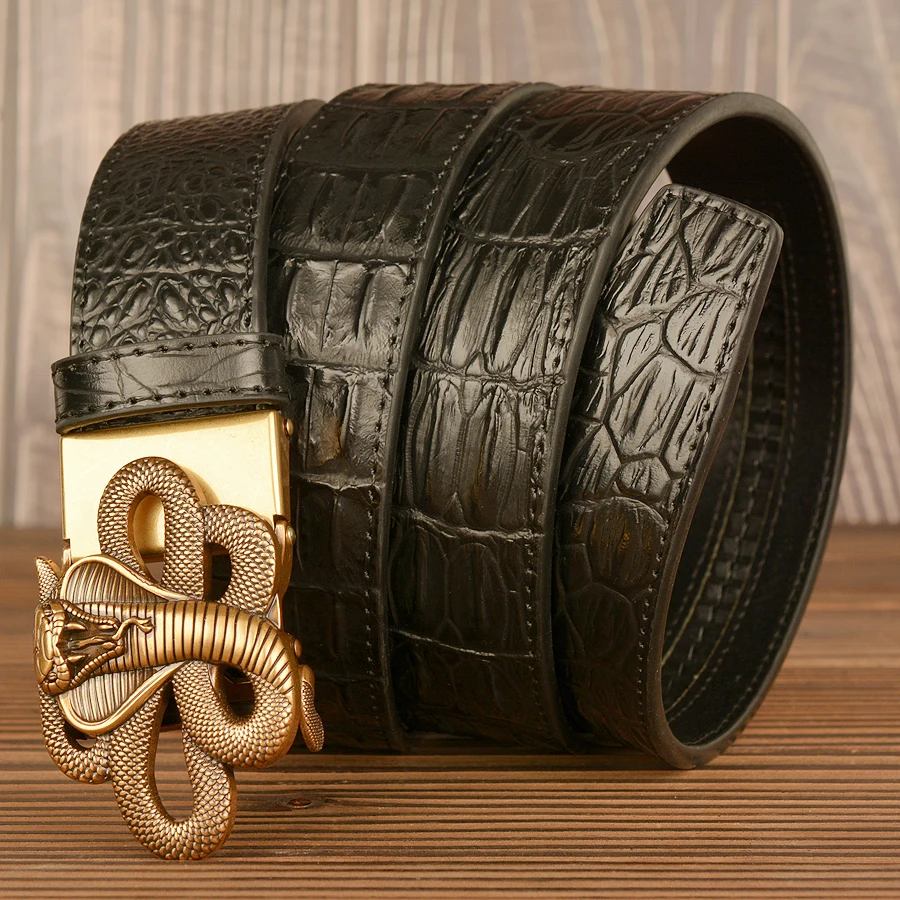 High Quality Classic Leather Belt with Cobra Buckle