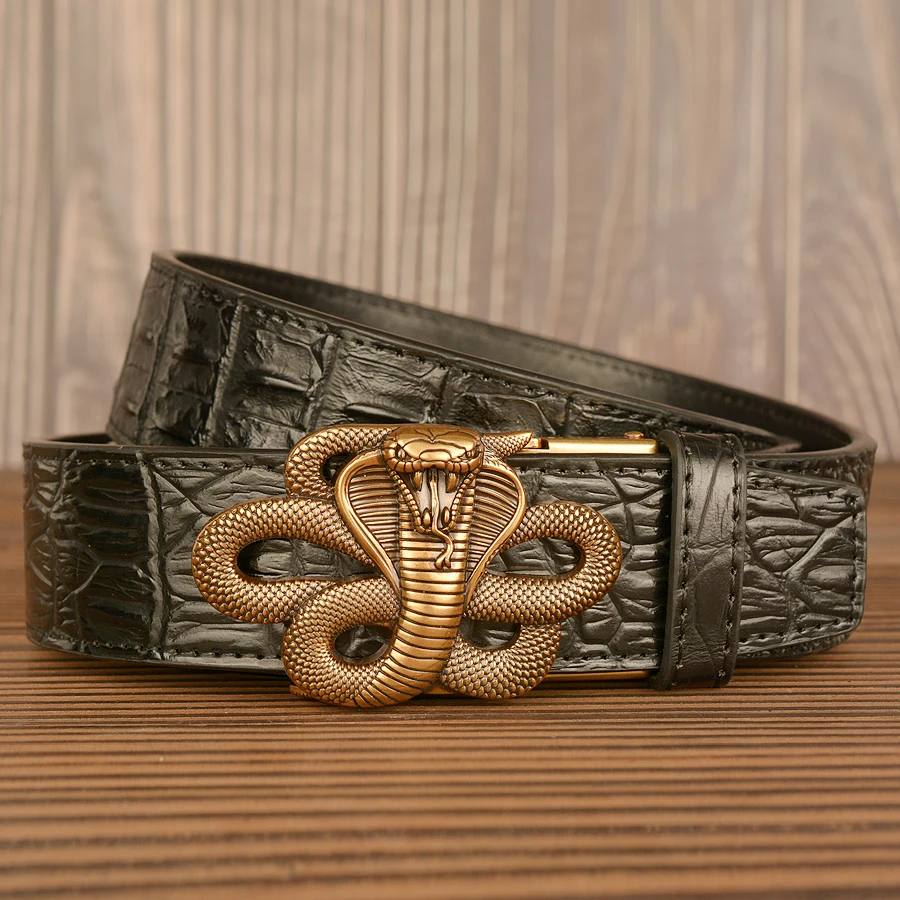 High Quality Classic Leather Belt with Cobra Buckle