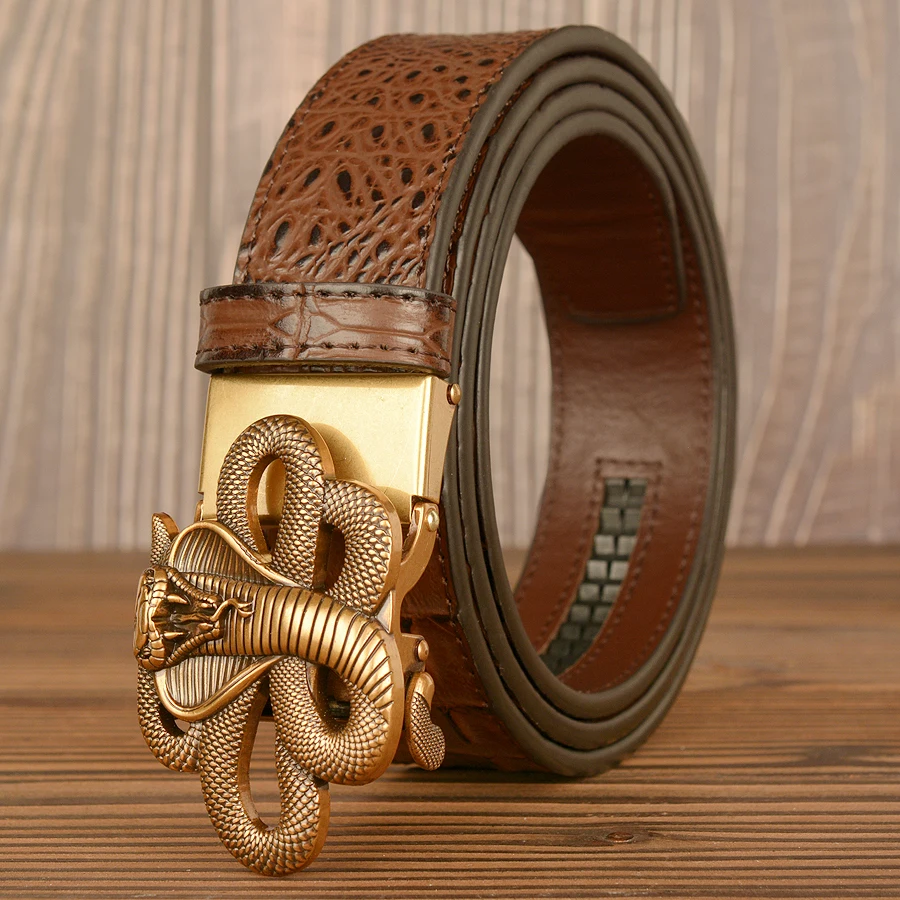 High Quality Classic Leather Belt with Cobra Buckle