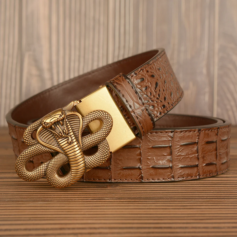 High Quality Classic Leather Belt with Cobra Buckle