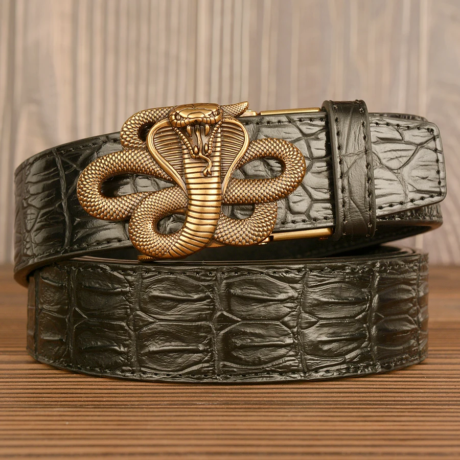 High Quality Classic Leather Belt with Cobra Buckle