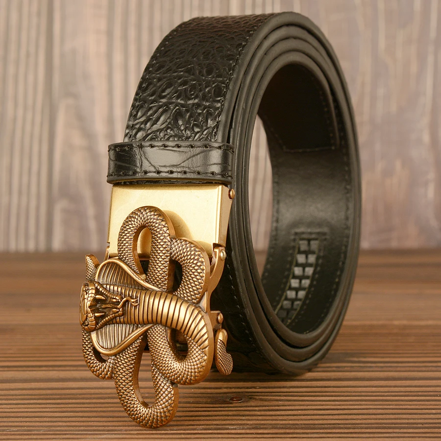 High Quality Classic Leather Belt with Cobra Buckle