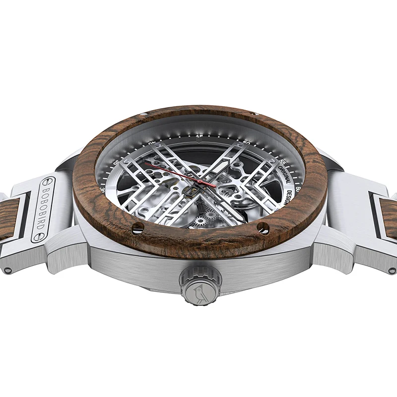 Customized Automatic Skeleton Wooden Watch