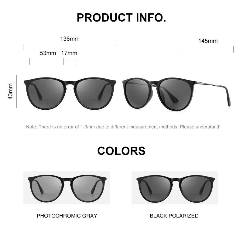 Womens Polarized Sunglasses Round Photochromic Lenses