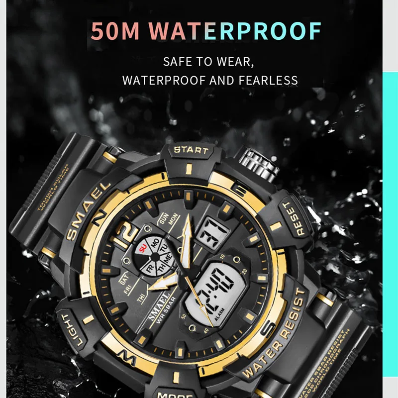 Mens Military Watch Dual Display Waterproof Sport Digital Watch