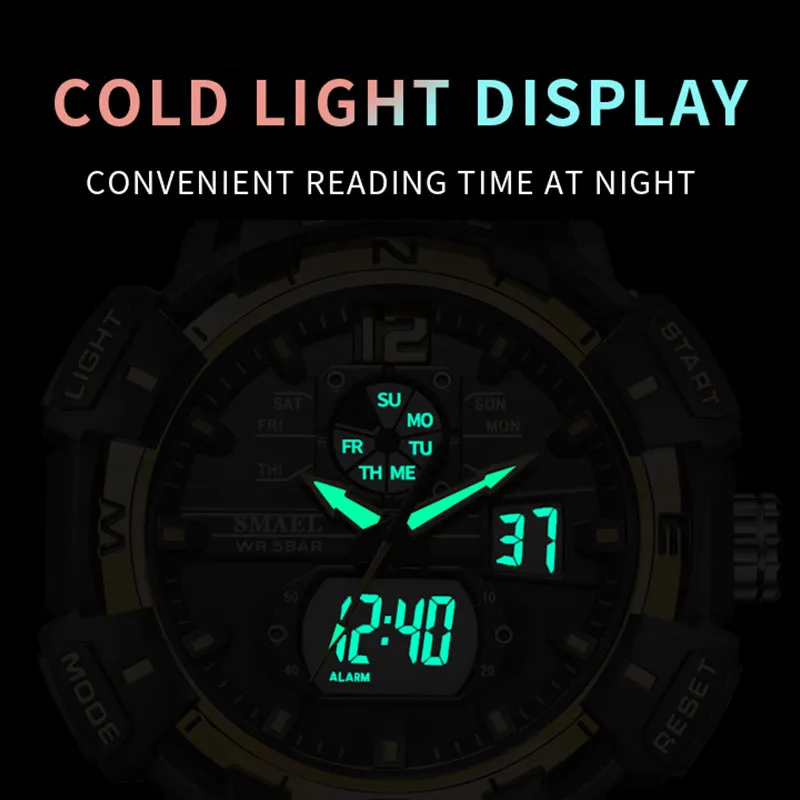Mens Military Watch Dual Display Waterproof Sport Digital Watch