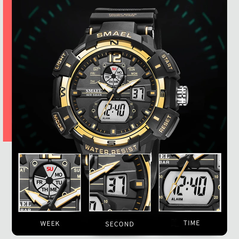 Mens Military Watch Dual Display Waterproof Sport Digital Watch