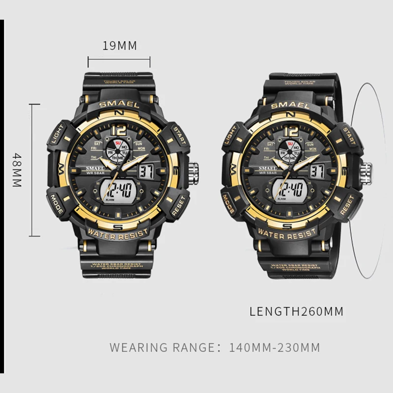 Mens Military Watch Dual Display Waterproof Sport Digital Watch