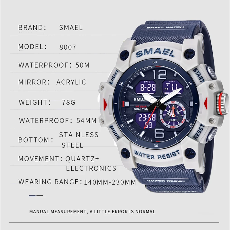 Sports Dual Display Watch for Men Led Digital Quartz