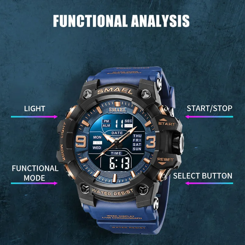 Quartz Watches Sport Digital 50M Waterproof Clock Alarm