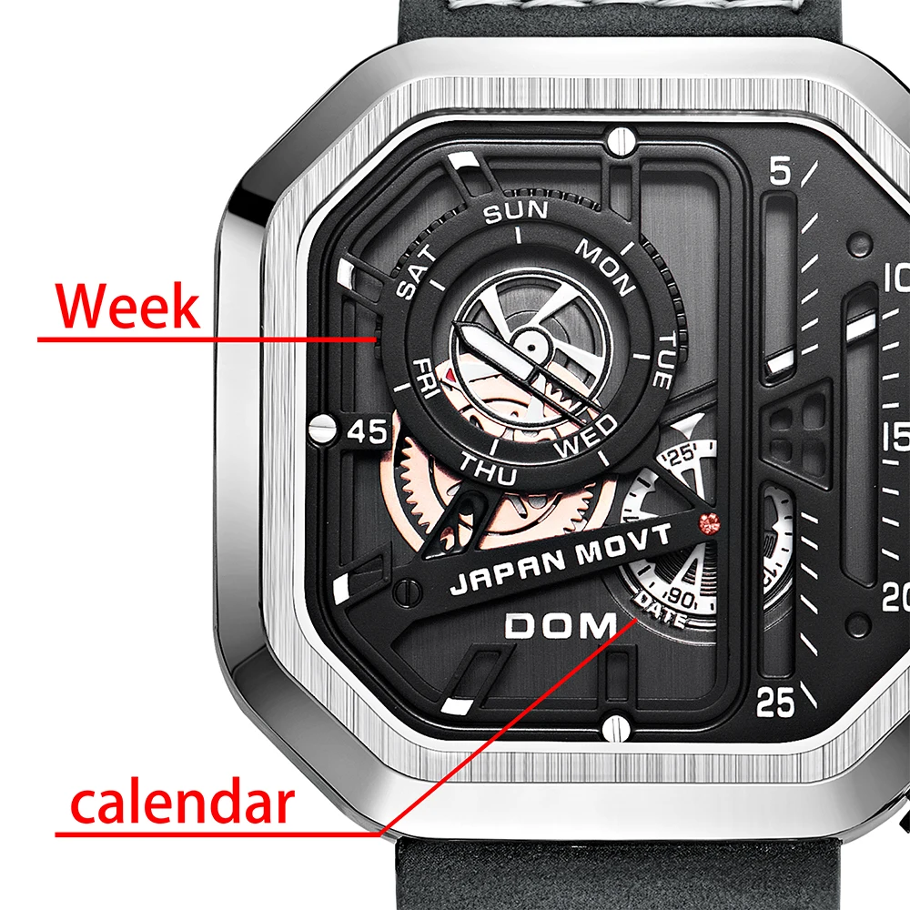 Unique Chronograph Calendar Quartz Skeleton Watch