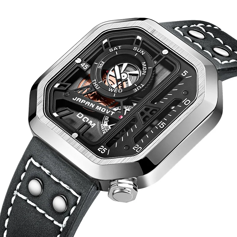 Unique Chronograph Calendar Quartz Skeleton Watch