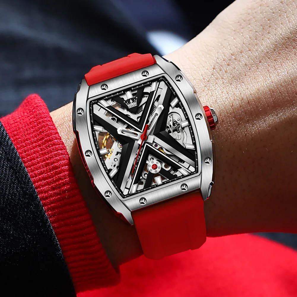 OLEVS Skeleton Tonneau Mechanical Watch for Men