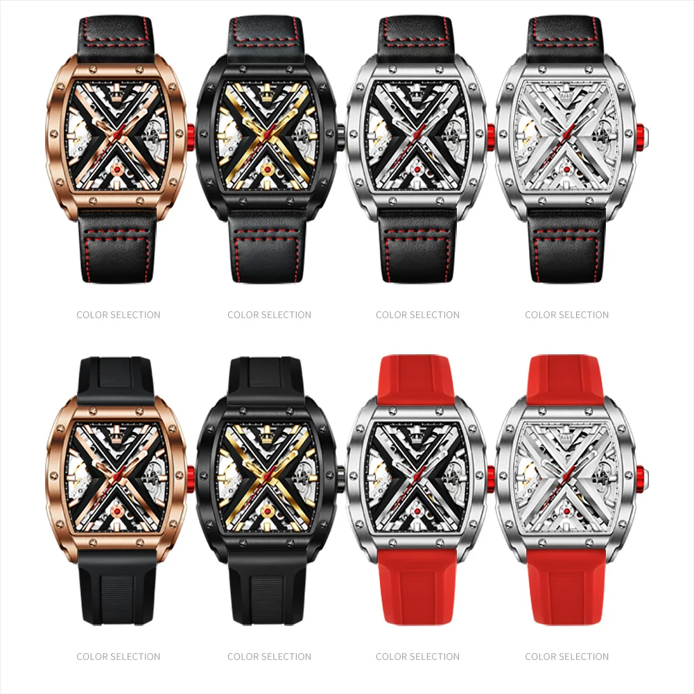 OLEVS Skeleton Tonneau Mechanical Watch for Men