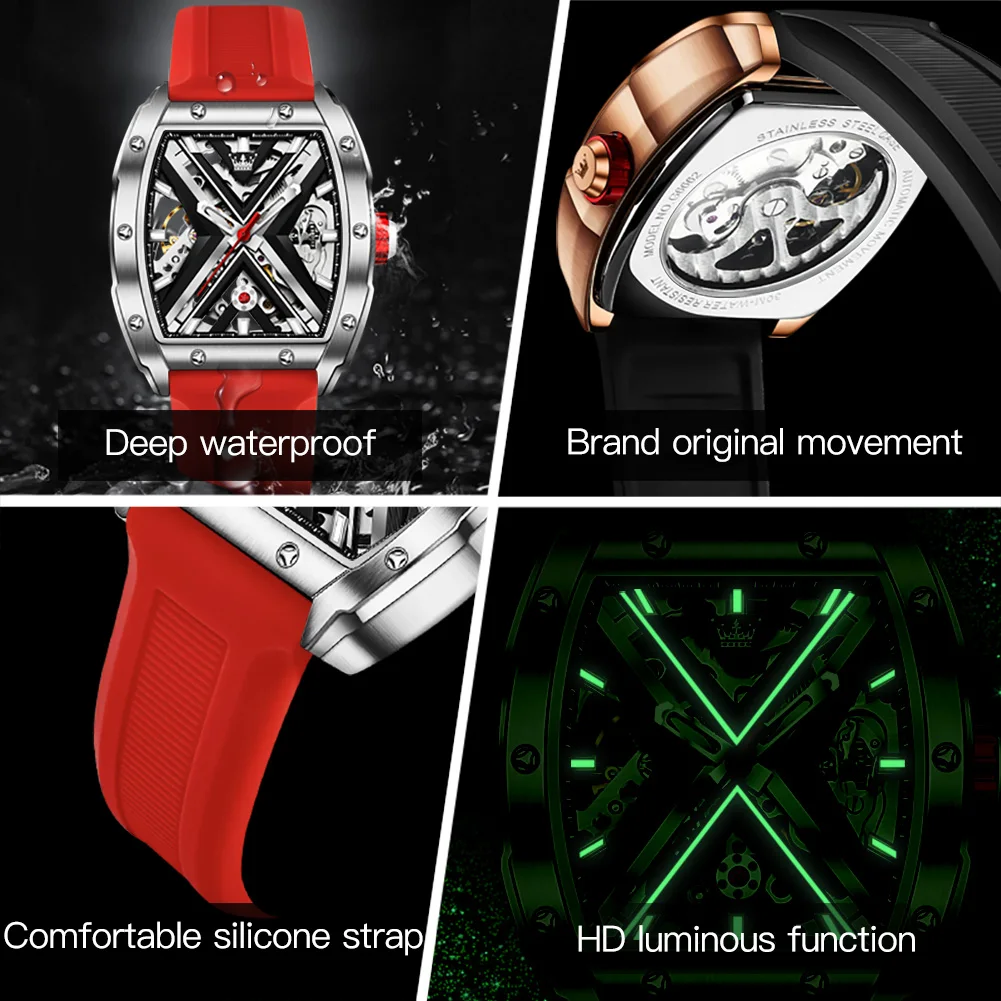 OLEVS Skeleton Tonneau Mechanical Watch for Men