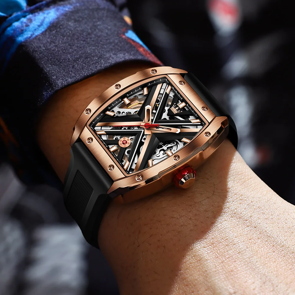 OLEVS Skeleton Tonneau Mechanical Watch for Men