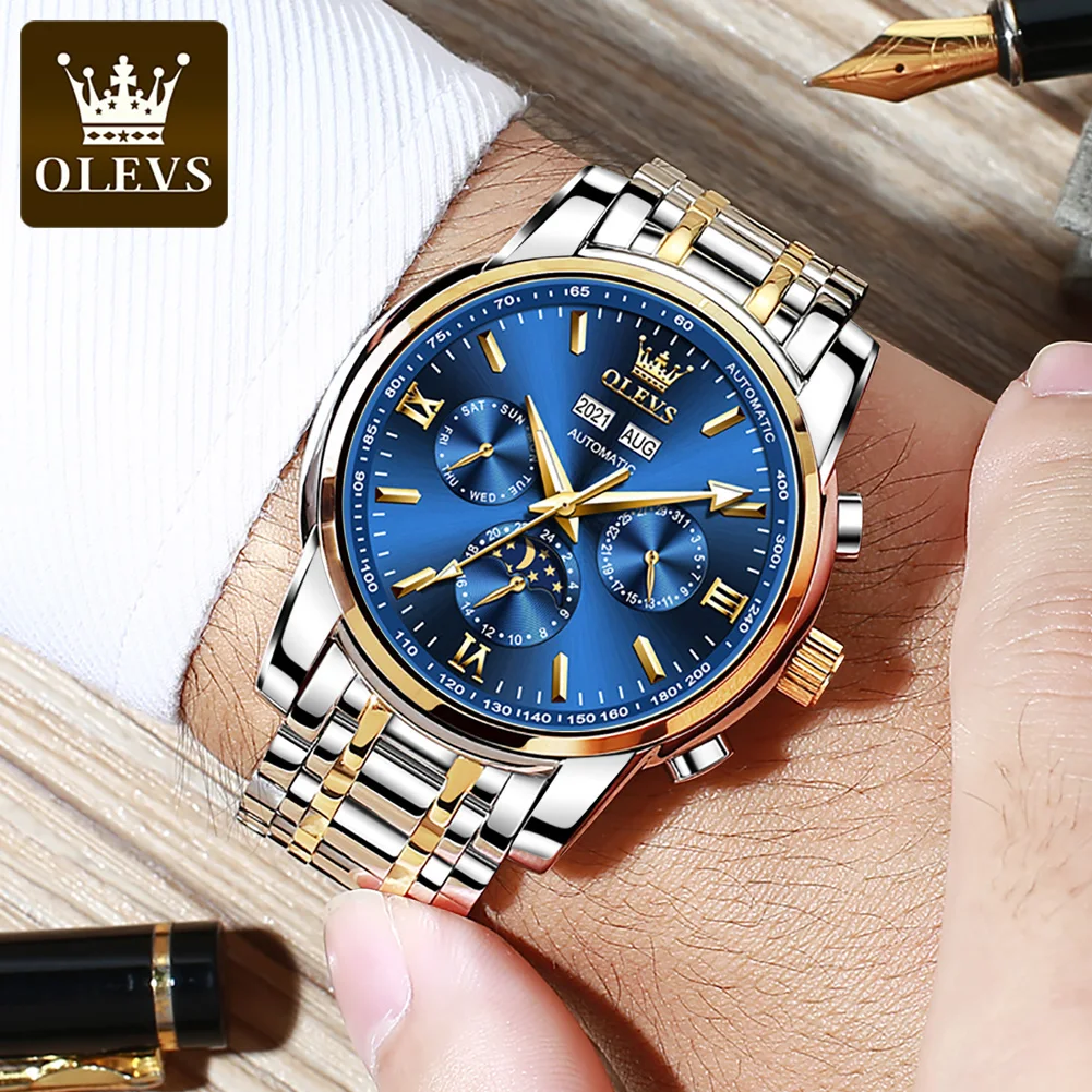 OLEVS Stainless Steel Waterproof Luminous Calendar Watch