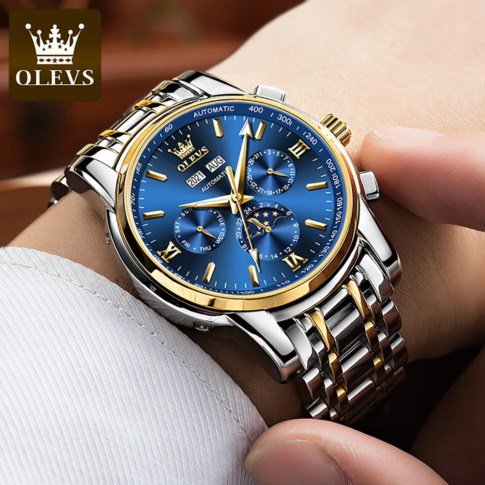 OLEVS Stainless Steel Waterproof Luminous Calendar Watch