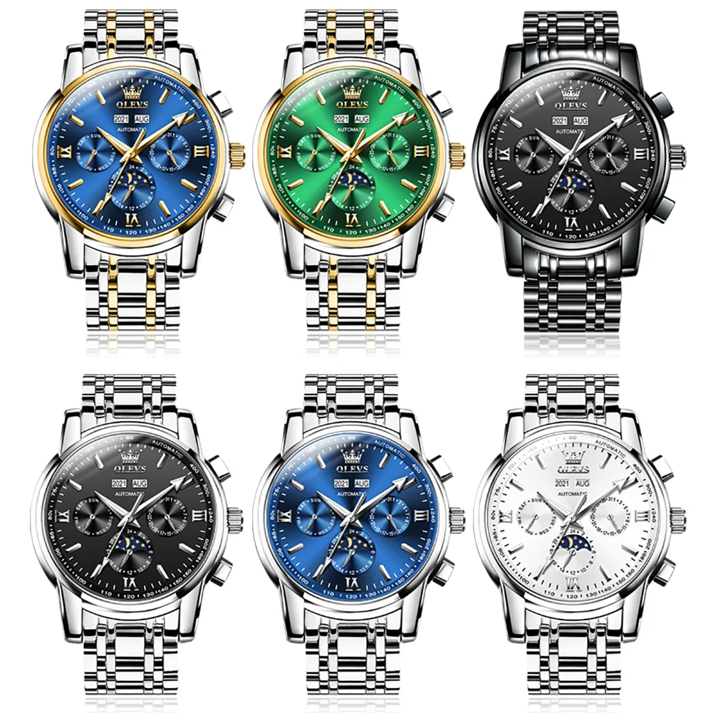 OLEVS Stainless Steel Waterproof Luminous Calendar Watch