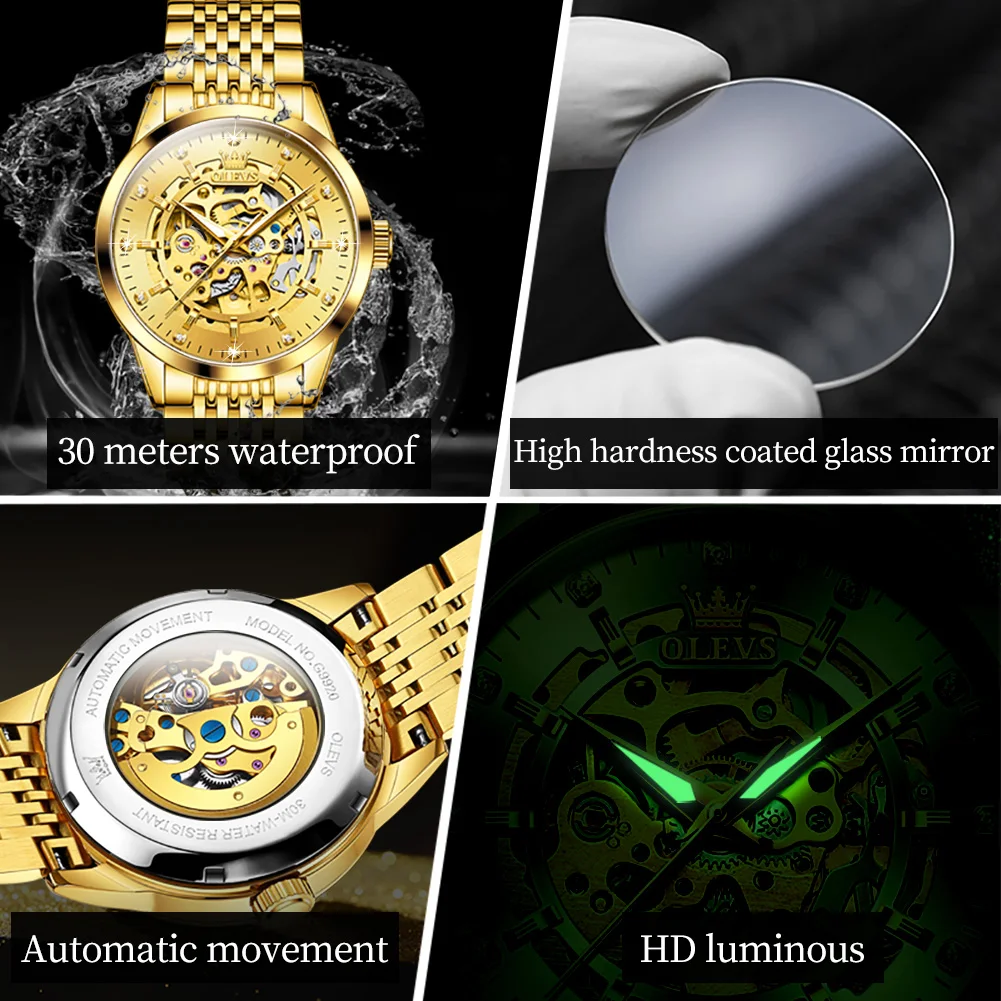 Olevs 9920 Hollow Solid Steel Band Mechanical Watch