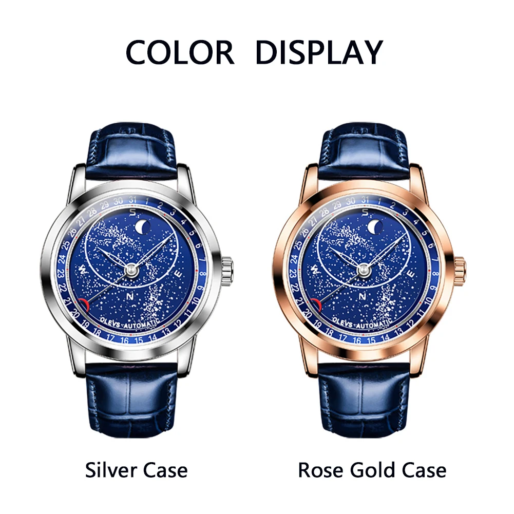 Moon Phase Watches Leather Strap OLEVS 9923
