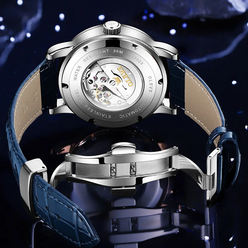 Moon Phase Watches Leather Strap OLEVS 9923