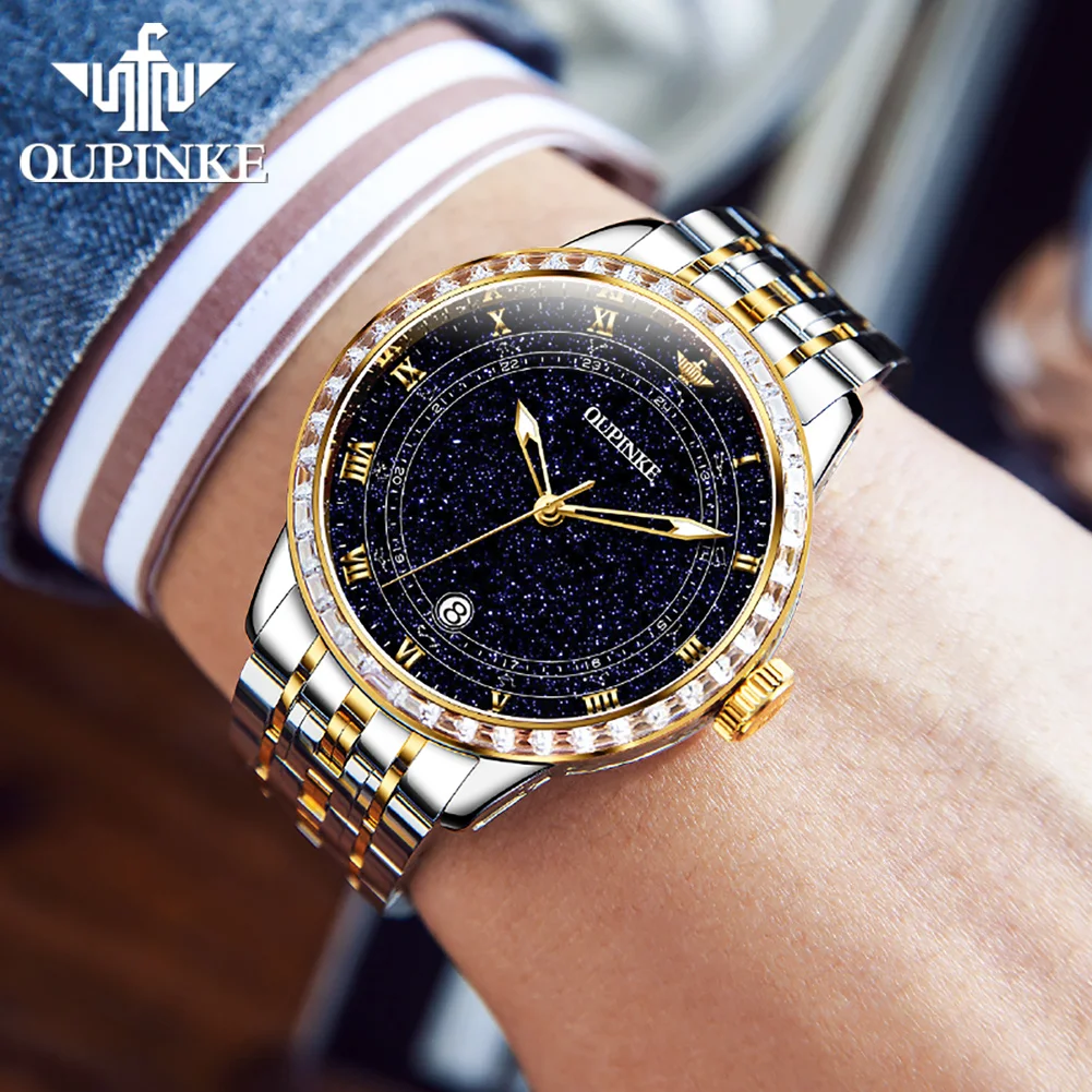 Men's Diamond Automatic Watch Gypsophila Dial OUPINKE 3203