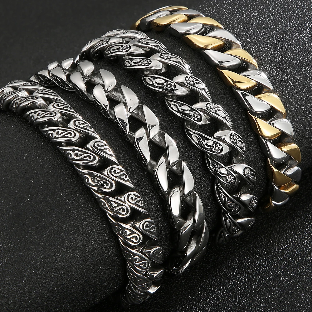 12mm Wide Stainless Steel Curb Chain Bracelet for Men