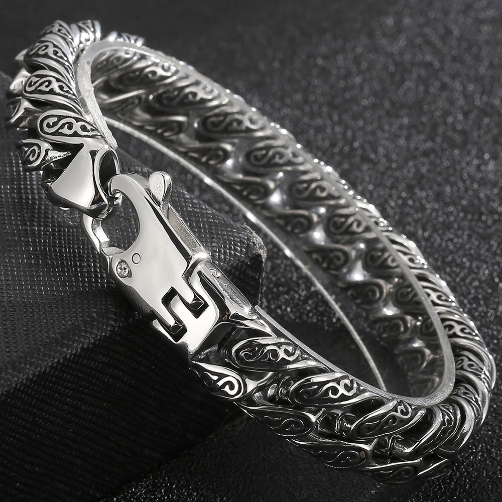12mm Wide Stainless Steel Curb Chain Bracelet for Men