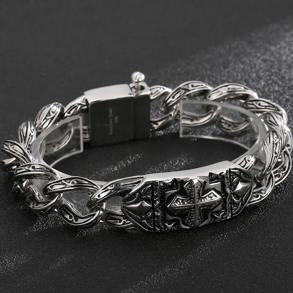 12mm Wide Stainless Steel Curb Chain Bracelet for Men