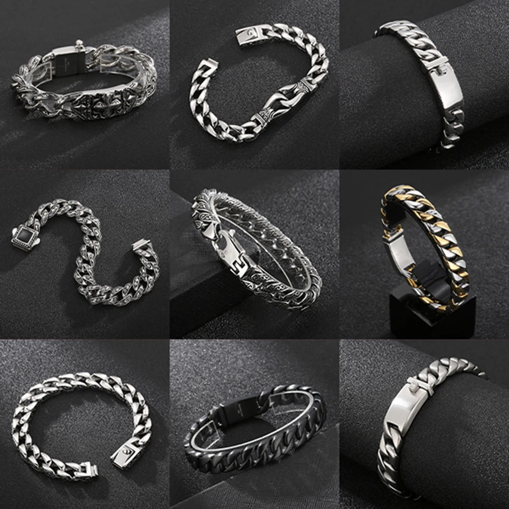 12mm Wide Stainless Steel Curb Chain Bracelet for Men