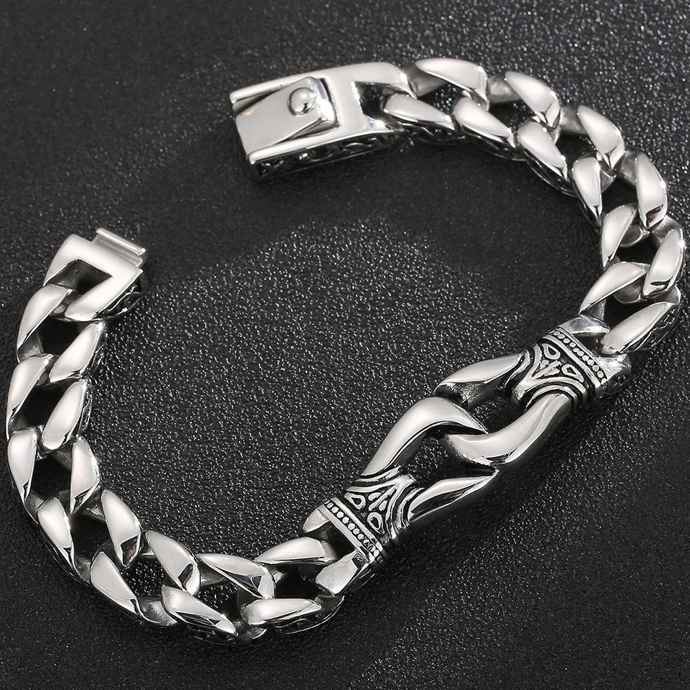12mm Wide Stainless Steel Curb Chain Bracelet for Men