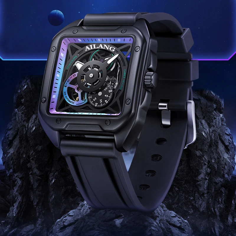 AILANG Men's Skeleton Square Watch Automatic Mechanical