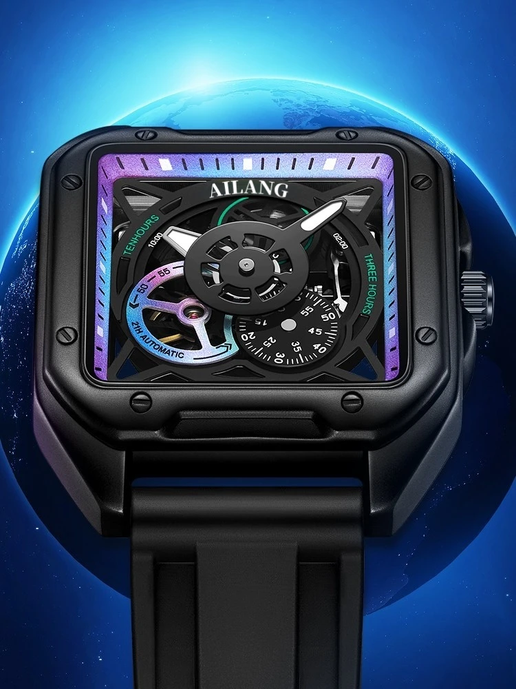 AILANG Men's Skeleton Square Watch Automatic Mechanical