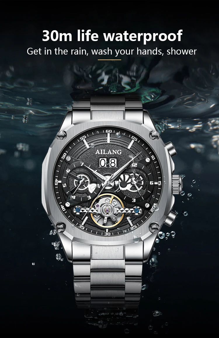 Stainless Steel Men's Self-winding Skeleton Watch