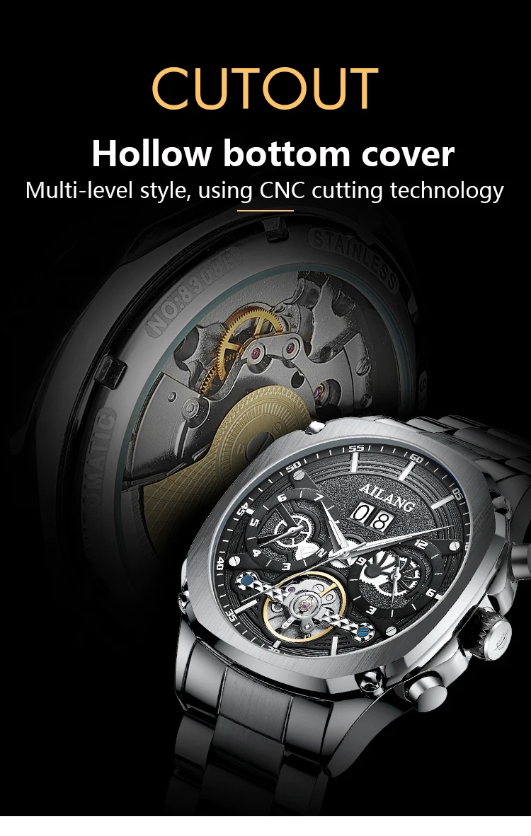 Stainless Steel Men's Self-winding Skeleton Watch