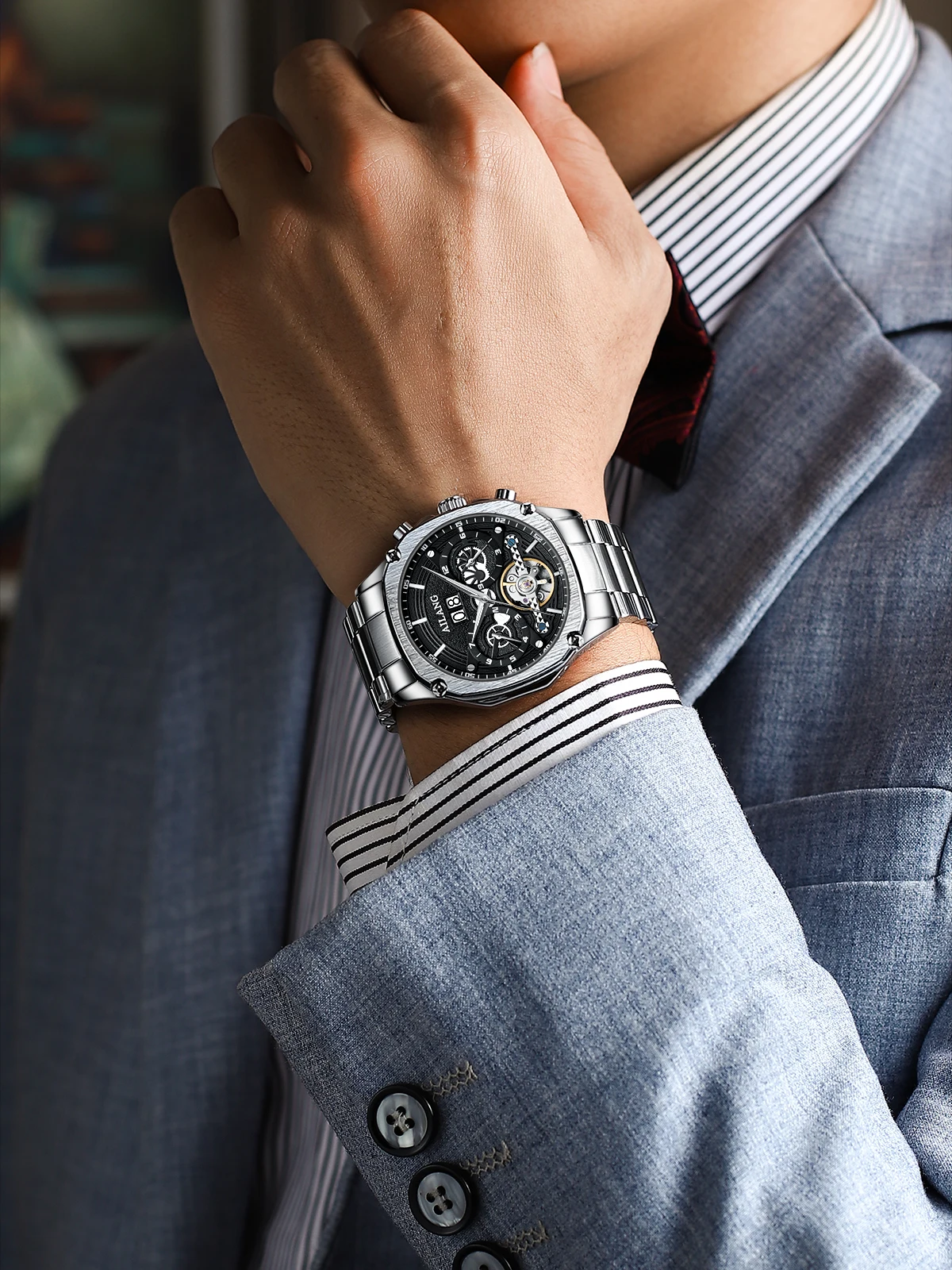 Stainless Steel Men's Self-winding Skeleton Watch