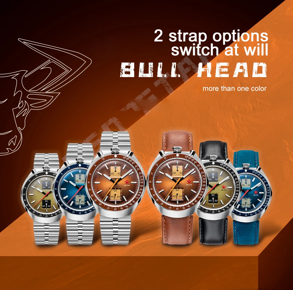 RED STAR Watch Bullhead Seagull ST1901 Chronograph