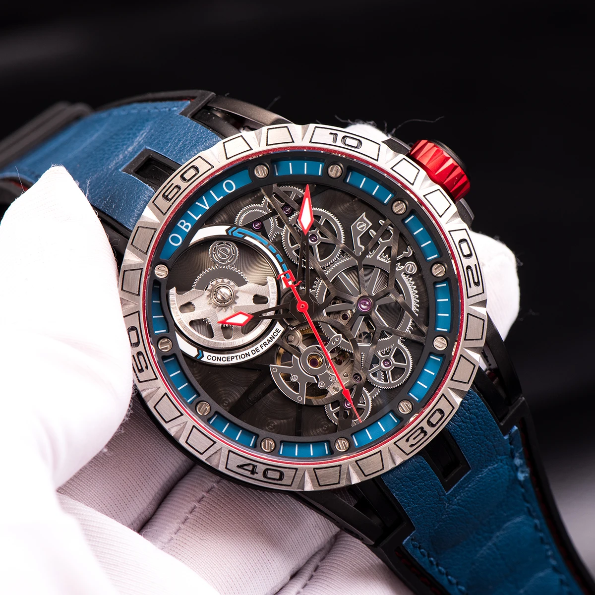 OBLVLO Designer Sport Watch for Men Skeleton Dial
