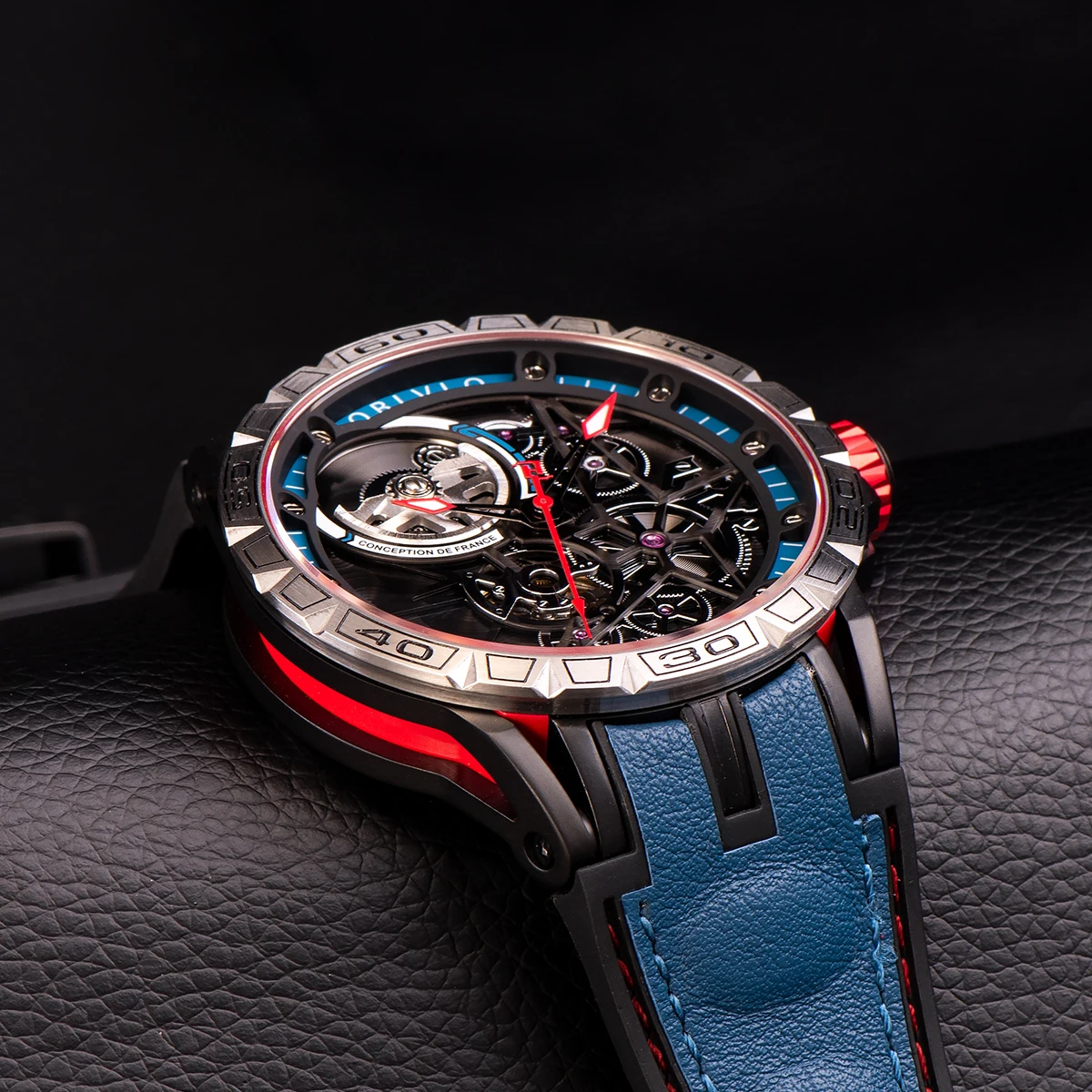 OBLVLO Designer Sport Watch for Men Skeleton Dial