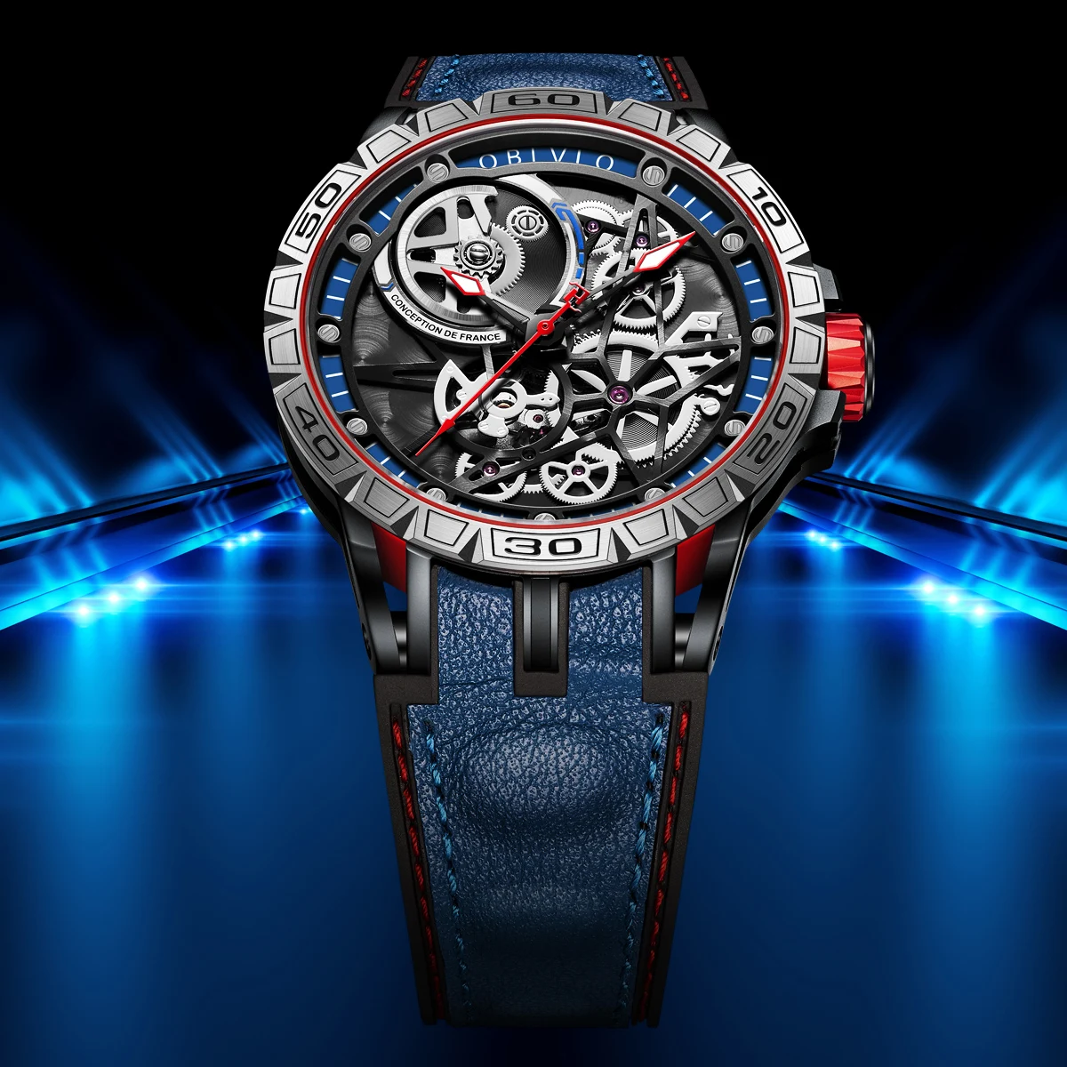 OBLVLO Designer Sport Watch for Men Skeleton Dial