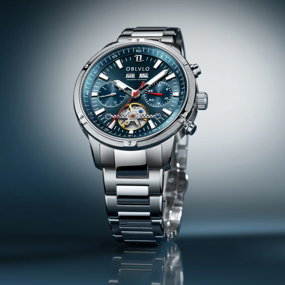 Steel Mechanical Tourbillon OBLVLO Pilot Watch