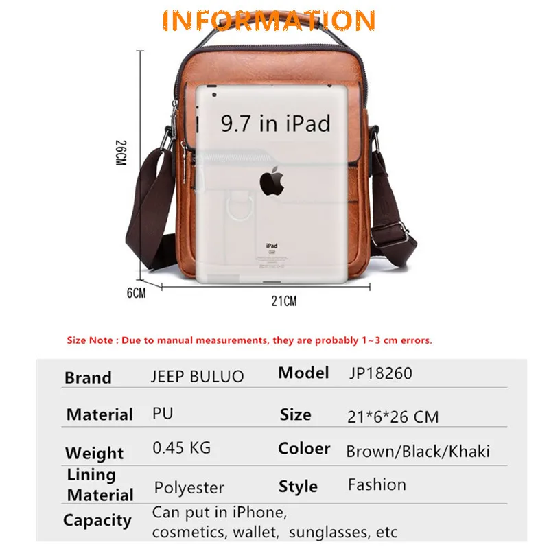 JEEP Bag Shoulder Crossbody Leather Travel Handbag