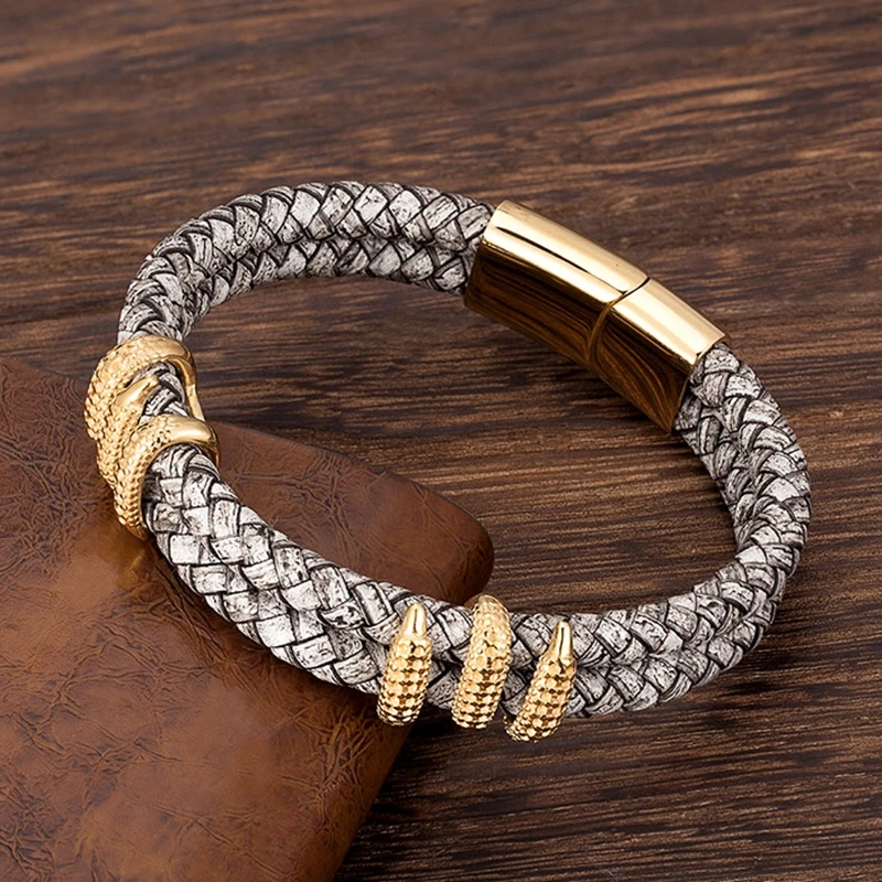 Braided Leather Bracelet Dragon Claw