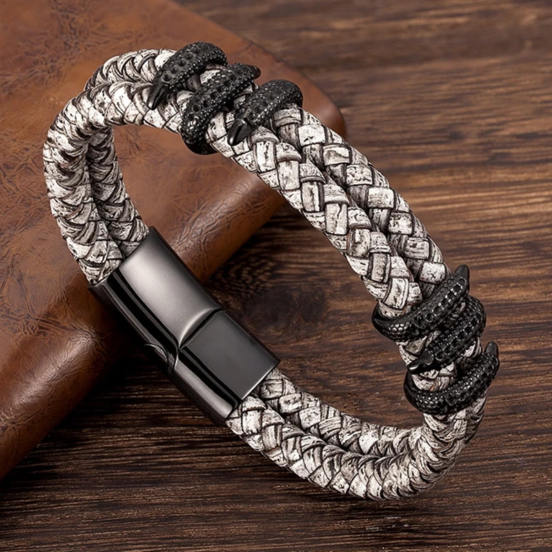 Braided Leather Bracelet Dragon Claw