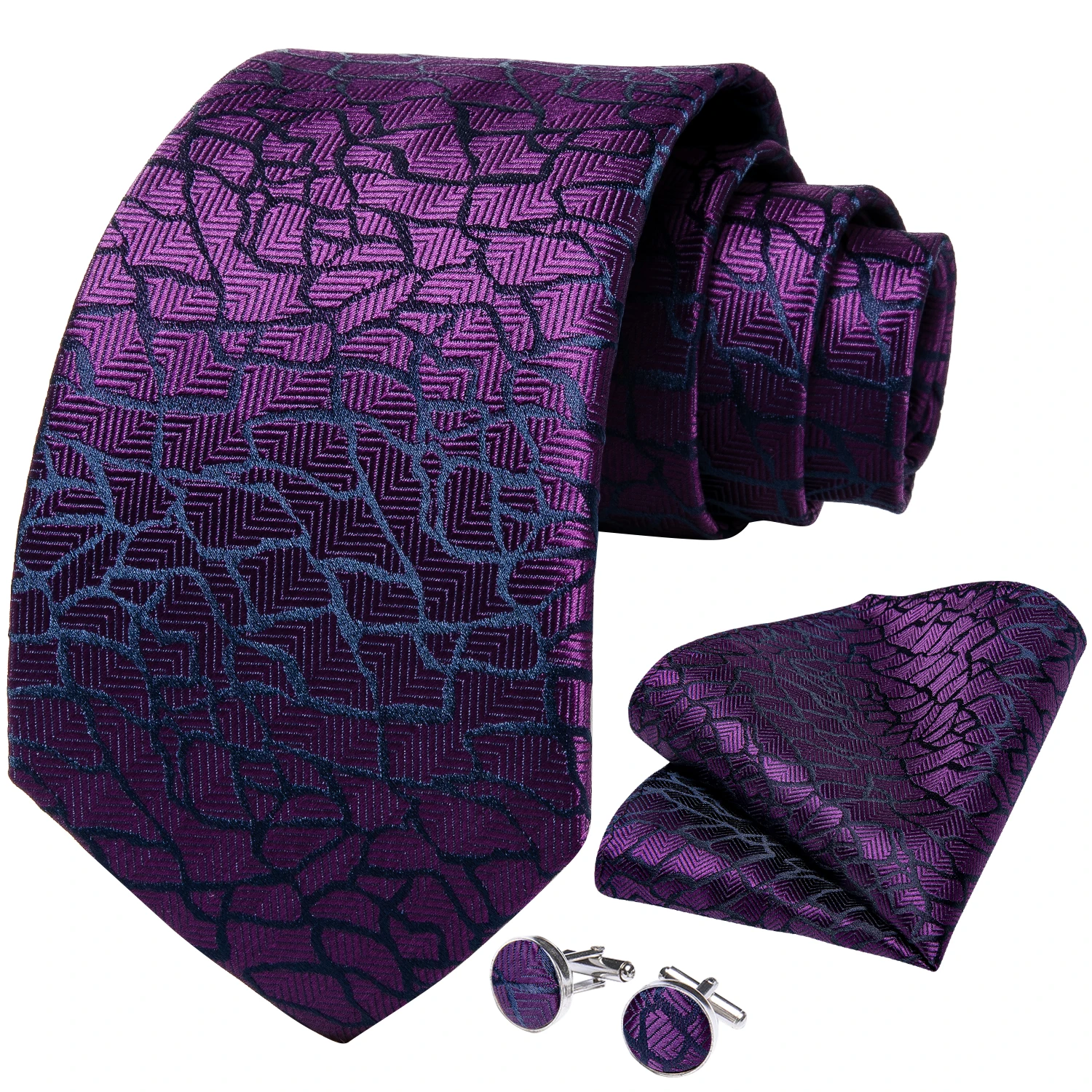 Men's Silk Neck Tie Handkerchief Cufflinks and Clip Set