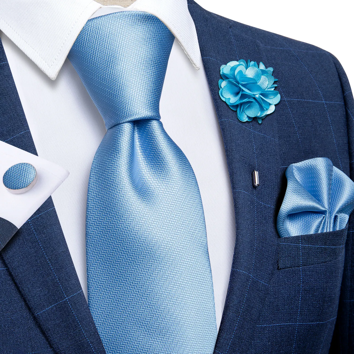 Classic Silk Necktie Set Pocket Square Cufflinks Brooch