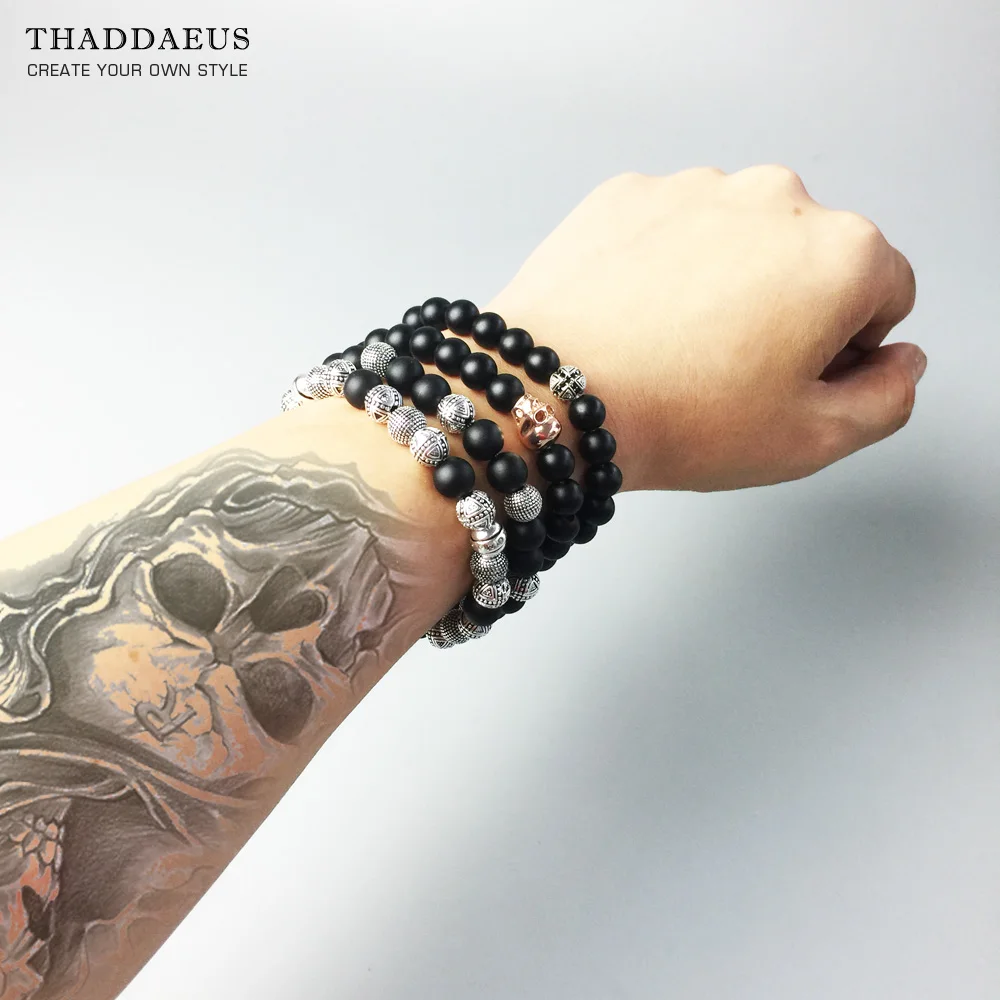 Obsidian Beads Silver Beads Bracelet for Men