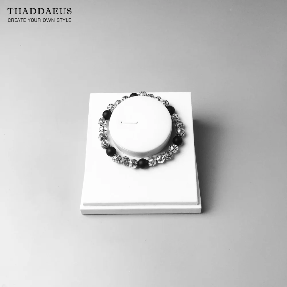 Obsidian Beads Silver Beads Bracelet for Men