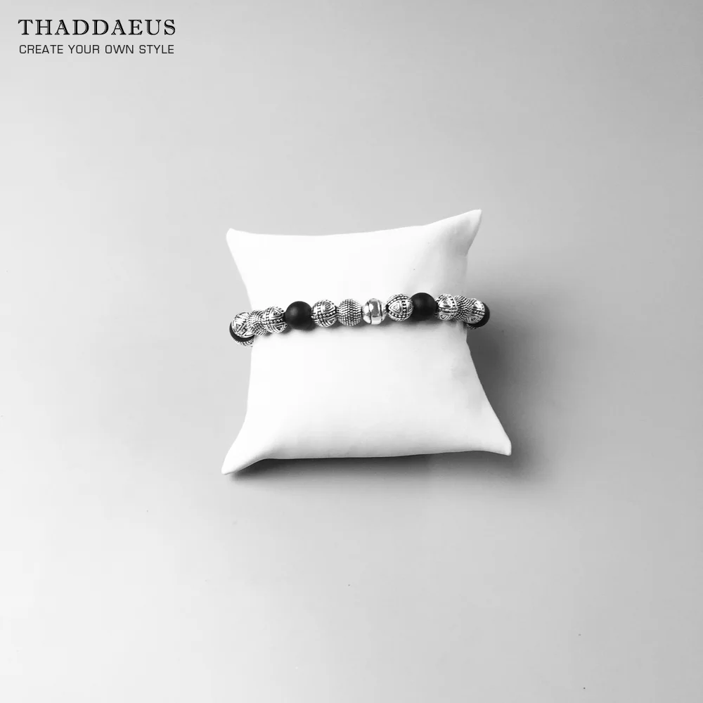 Obsidian Beads Silver Beads Bracelet for Men